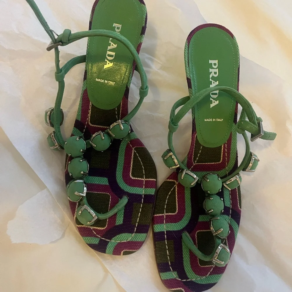 Prada Green Suede Kitten Heel Sandals - Picture 7 of 10